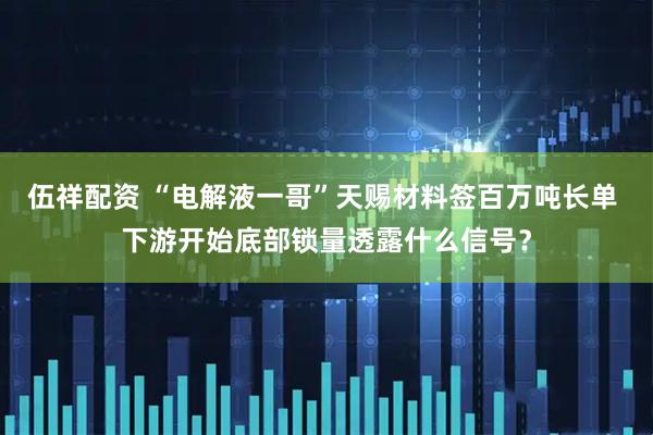 伍祥配资 “电解液一哥”天赐材料签百万吨长单 下游开始底部锁量透露什么信号？
