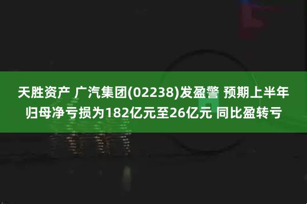 天胜资产 广汽集团(02238)发盈警 预期上半年归母净亏损为182亿元至26亿元 同比盈转亏