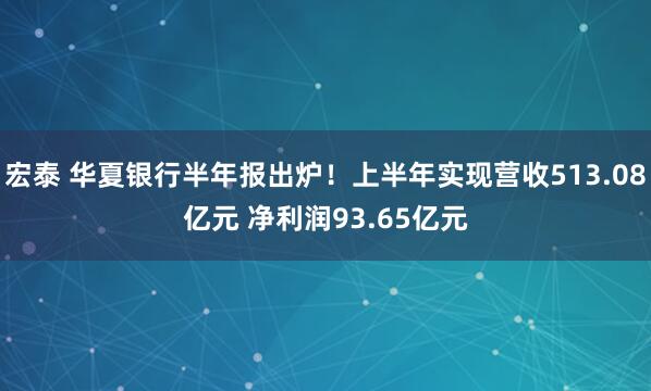 宏泰 华夏银行半年报出炉!上半年实现营收513.08亿元 净利润93.65亿元